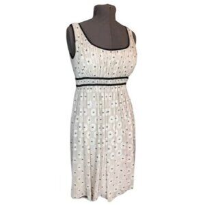 Adrianna Papell Womens Milkmaid Scoop Neck Dress 4 Beige Black Dot Fairy